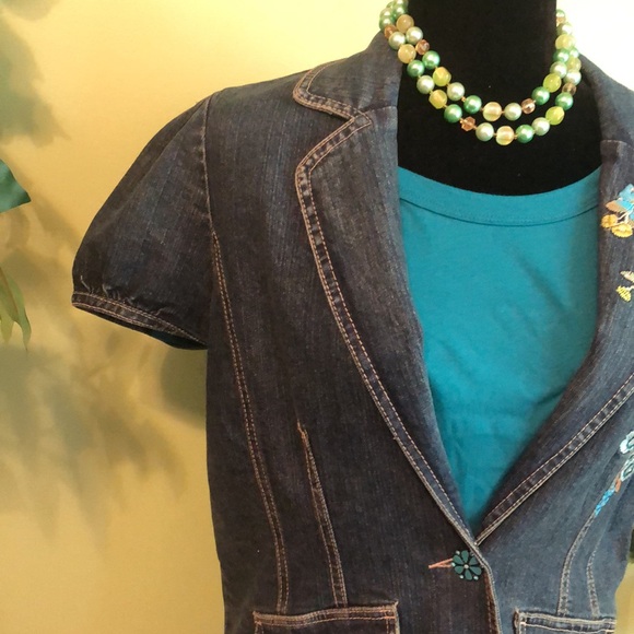 Vintage Live a Little Floral Embroidered Denim Jacket Size M - Picture 8 of 15